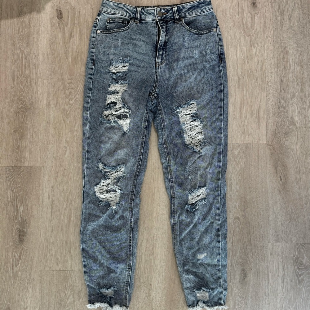 tinseltown light blue fire flame embroidered distressed ripped denim jeans pants